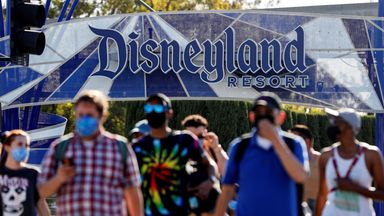 People leave the Disneyland Resort on Disneyland Park and Disney California Adventure's reopening day amidst the coronavirus disease (COVID-19) outbreak, in Anaheim, California, U.S., April 30, 2021. REUTERS/Mario Anzuoni/File Photo/File Photo